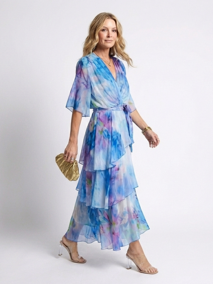 Calista | Vestido maxi transparente con escote en V y cinturón anudado