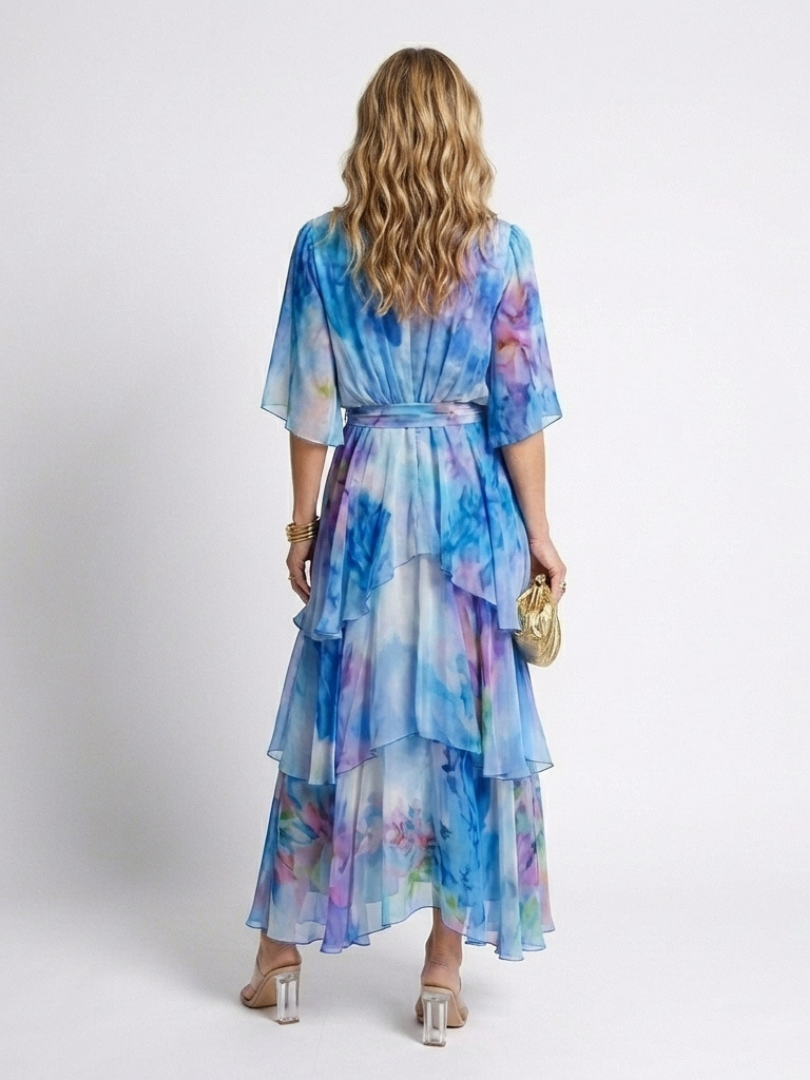 Calista | Vestido maxi transparente con escote en V y cinturón anudado