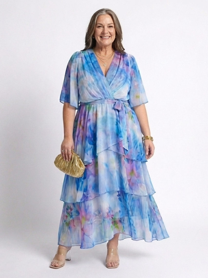 Calista | Vestido maxi transparente con escote en V y cinturón anudado