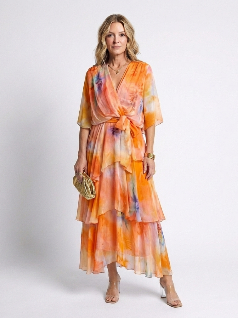 Calista | Vestido maxi transparente con escote en V y cinturón anudado