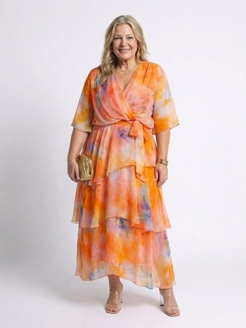 Calista | Vestido maxi transparente con escote en V y cinturón anudado