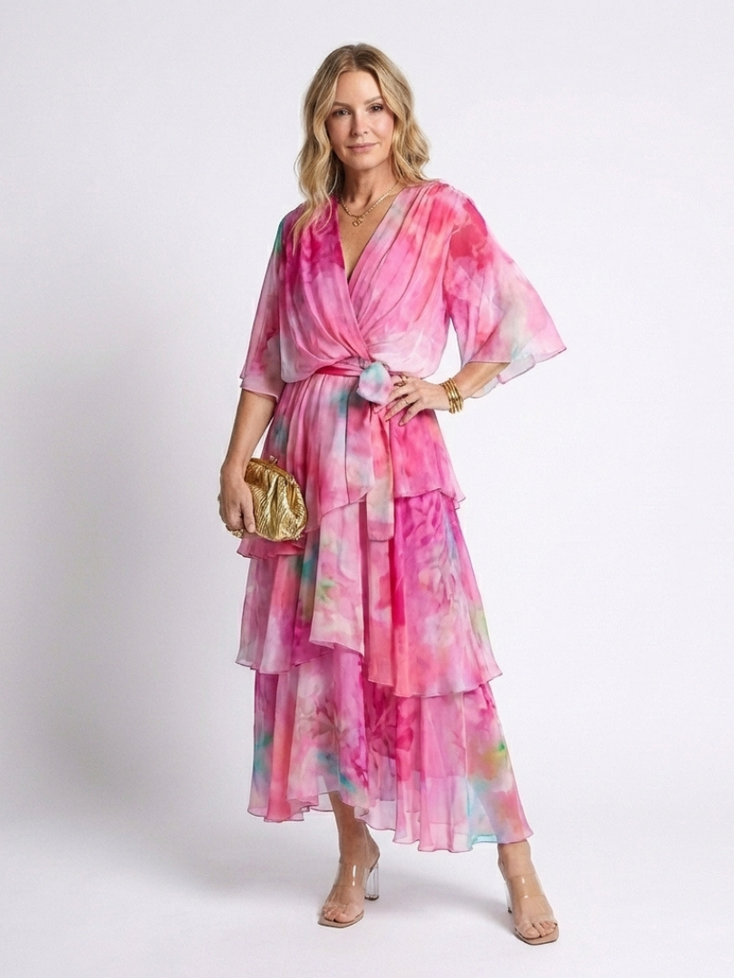 Calista | Vestido maxi transparente con escote en V y cinturón anudado