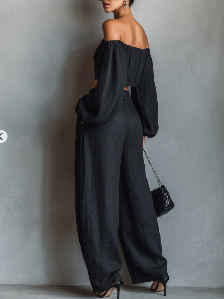 Tess™ | Conjunto de hombros descubiertos con pantalón ancho