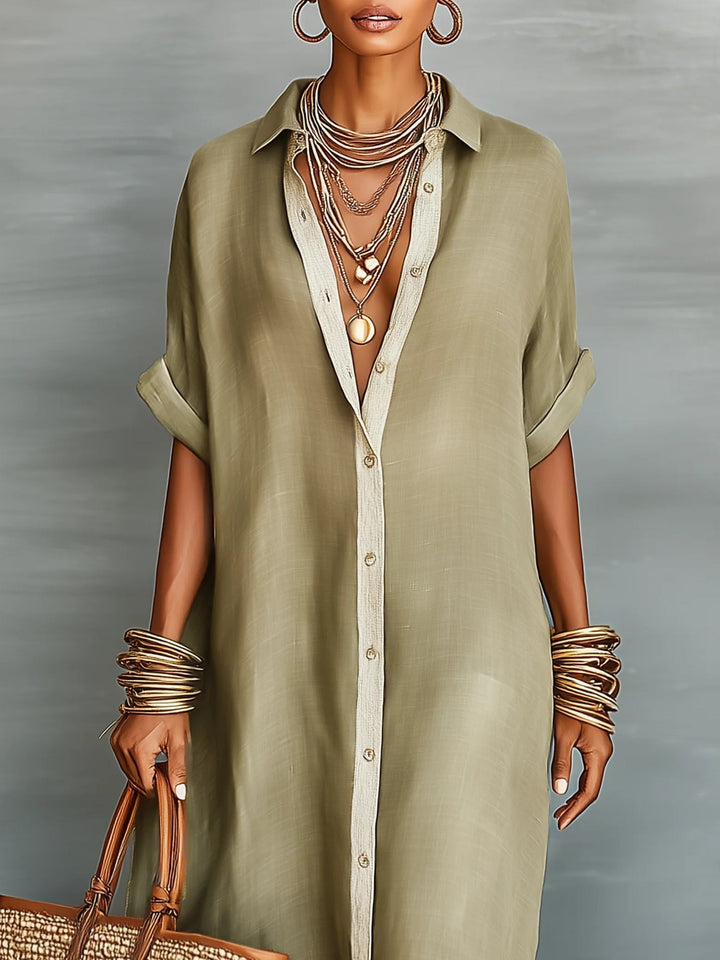 Manelle™ | Vestido maxi verde oliva con línea minimalista
