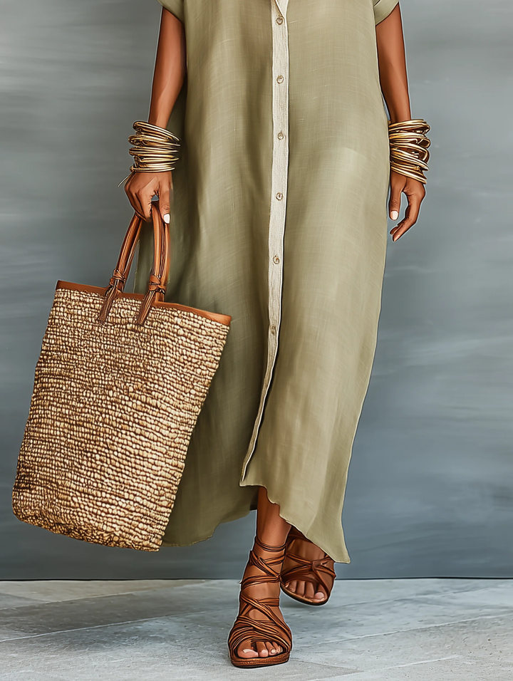 Manelle™ | Vestido maxi verde oliva con línea minimalista