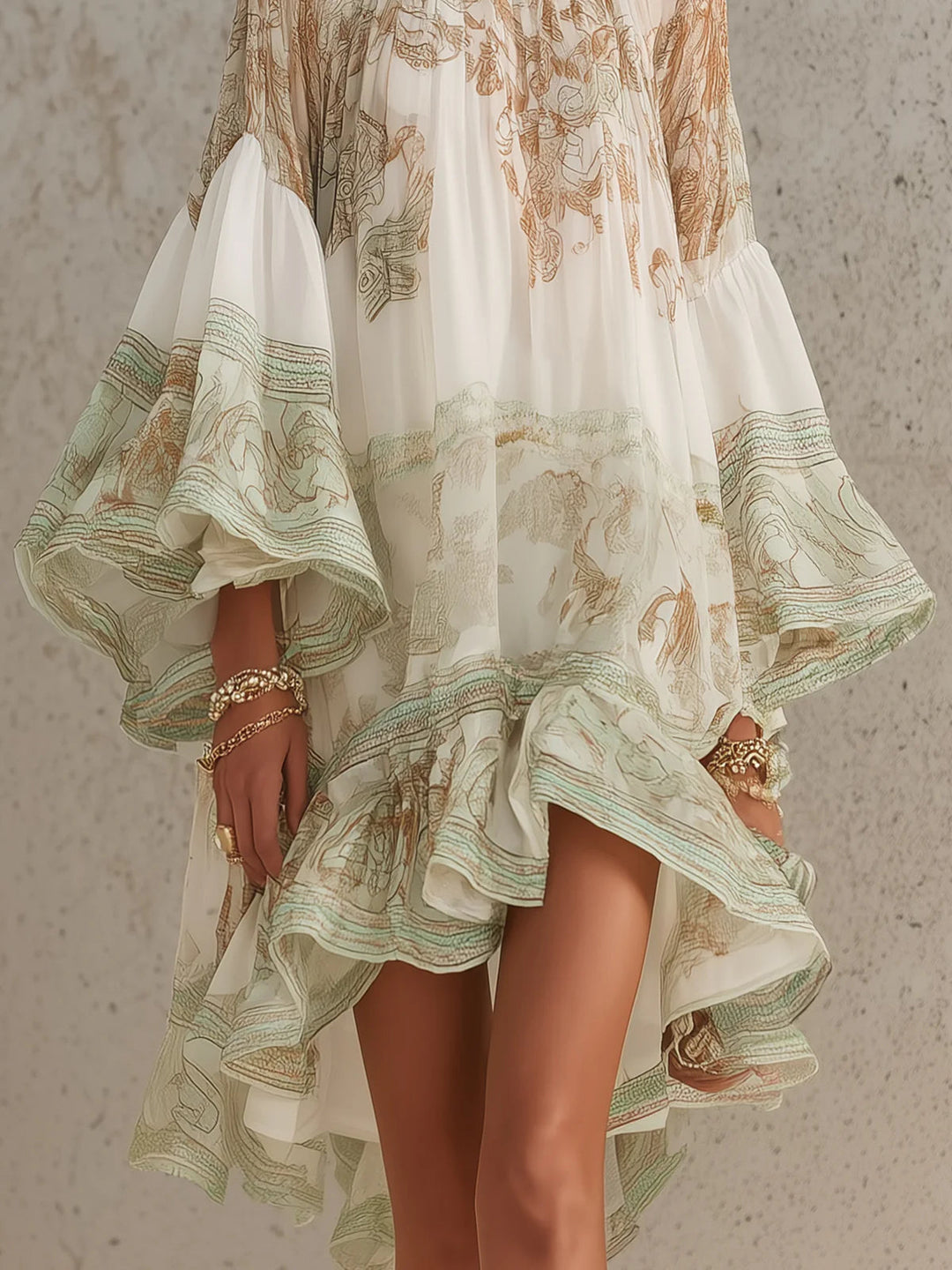 Rosalie | Mini Vestido de Muselina con Volantes y Ribete Verde a Rayas