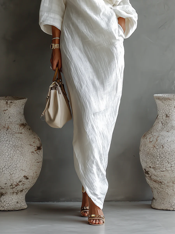 Elise™ | Elegante vestido maxi de un hombro en blanco