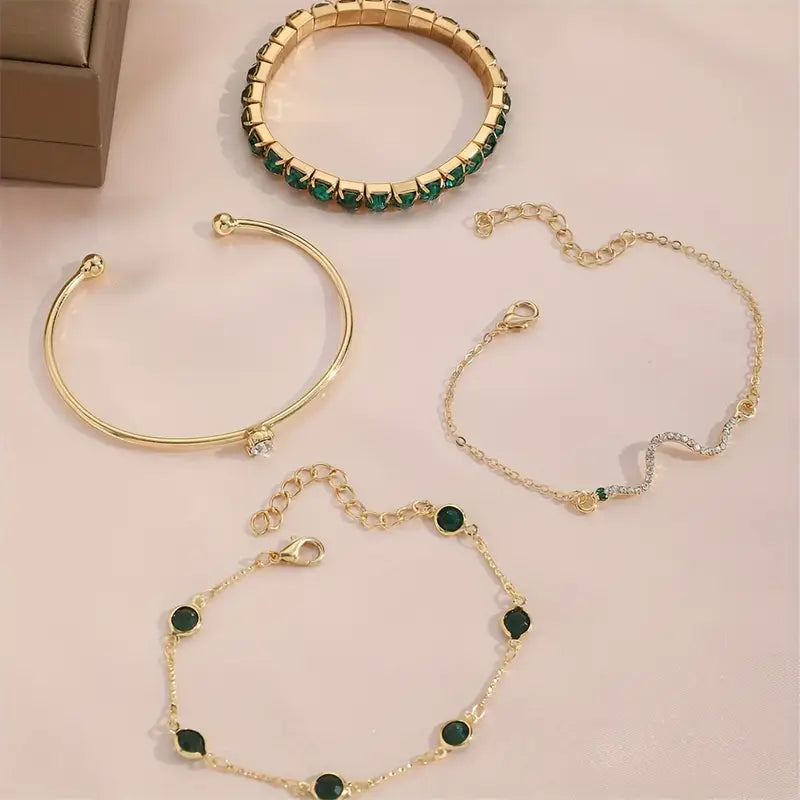 Conjunto de Pulseras de Piedra Preciosa Verde