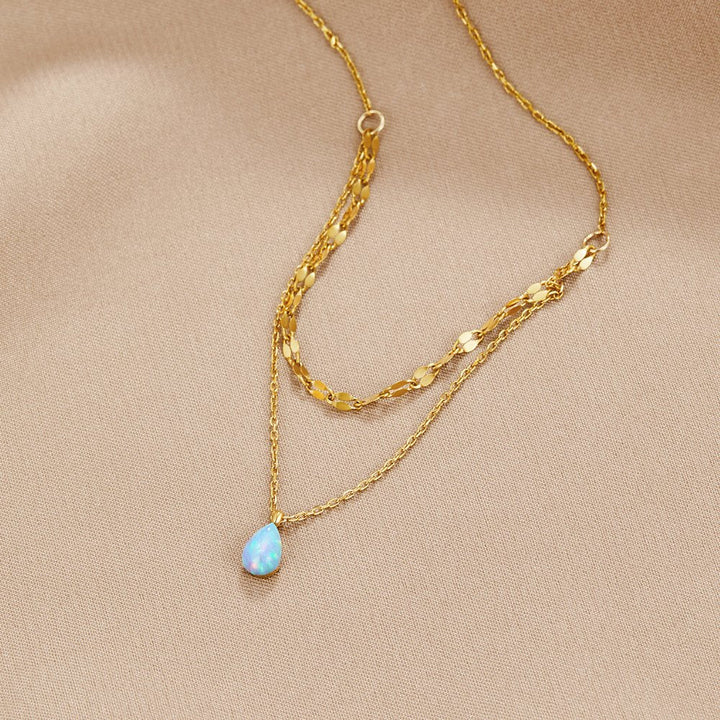 Collar de capas con gota de ópalo azul