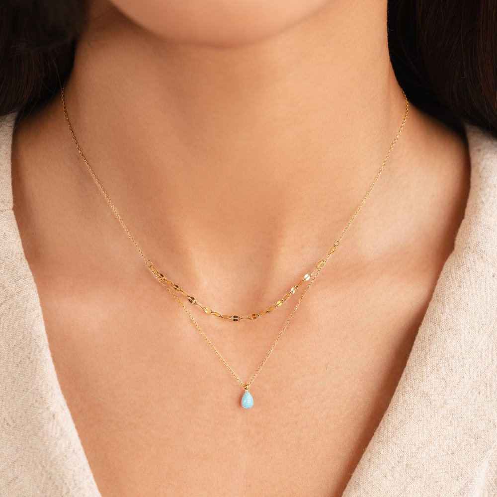 Collar de capas con gota de ópalo azul