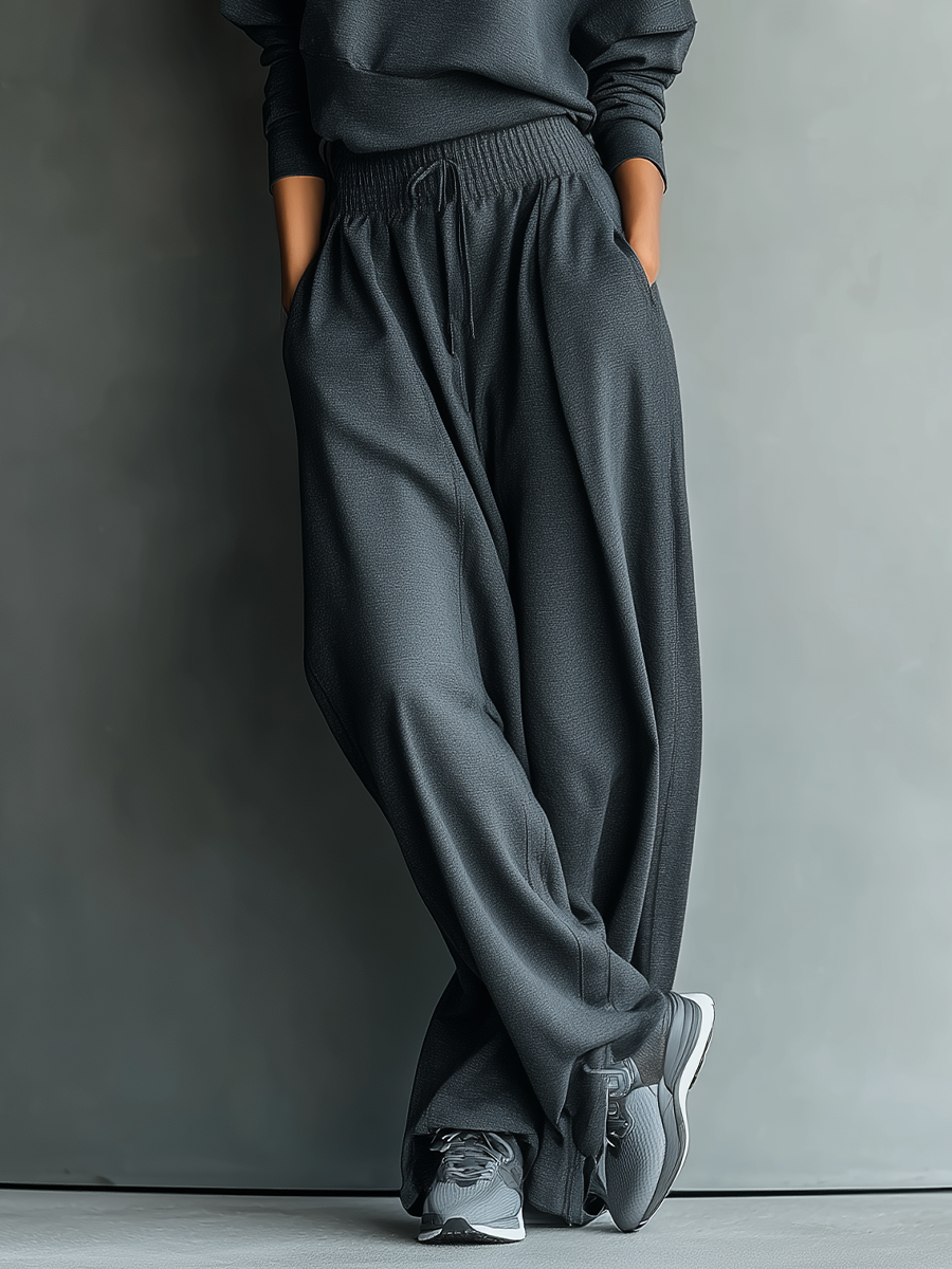 Conjunto de Top Oversized con Cuello Alto en Carbón y Pantalón Amplio para Mujeres MDA2435L7T