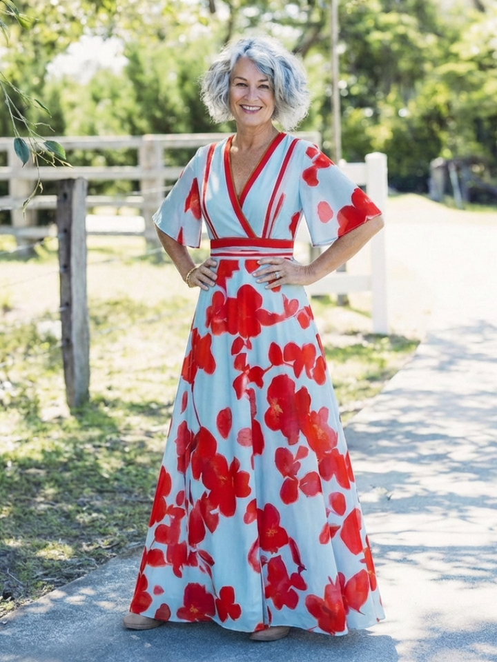 Corinne | Vestido de flores con mangas cortas y escote en V