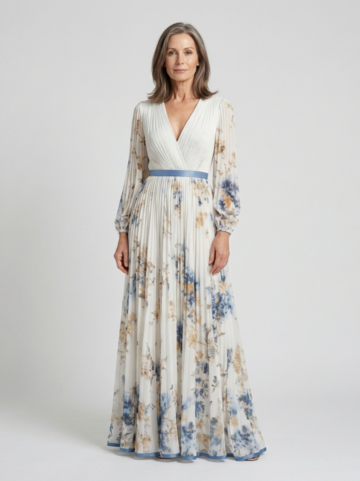 Lavinia | Vestido maxi de mangas largas y escote en V con motivo floral
