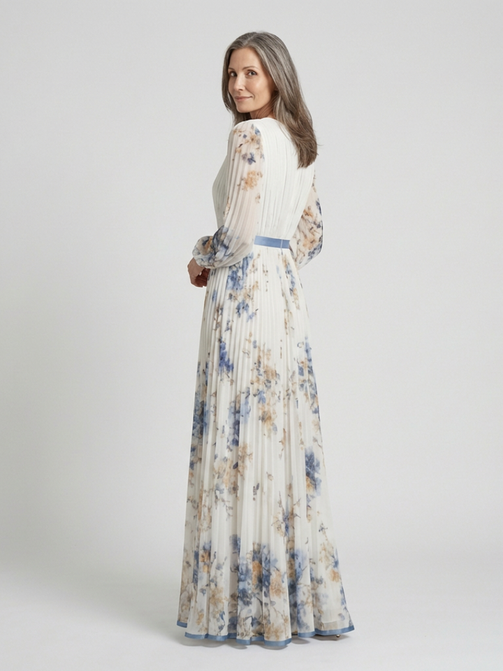 Lavinia | Vestido maxi de mangas largas y escote en V con motivo floral