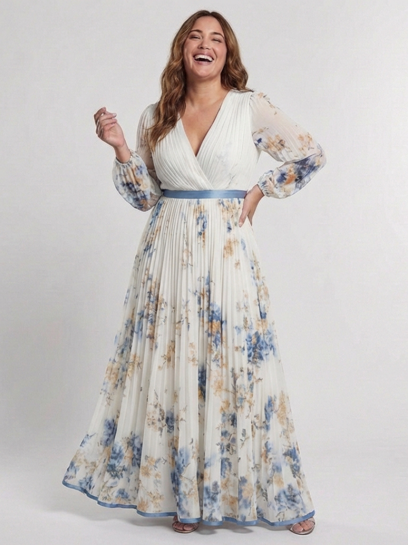 Lavinia | Vestido maxi de mangas largas y escote en V con motivo floral