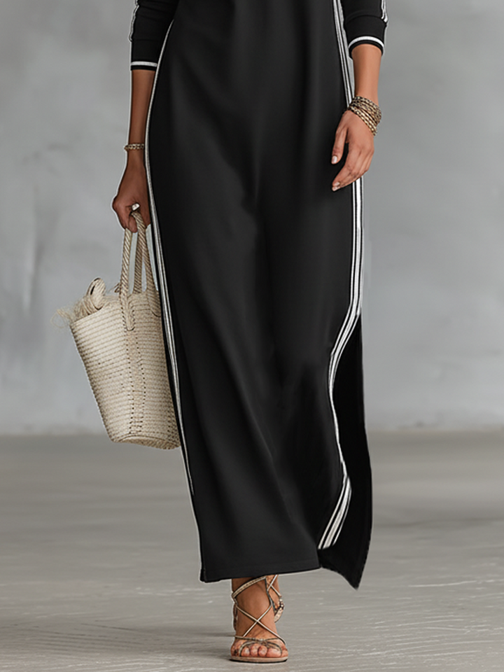 Vestido Maxi Sudadera Minimalista para Mujeres con Bordes Blancos y Botones MDA0958L0Y