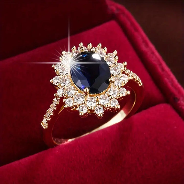 Anillo Halo con Zafiro Dorado