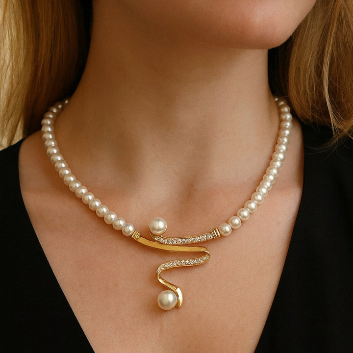 Conjunto de Collar de Perlas Naturales Elegantes