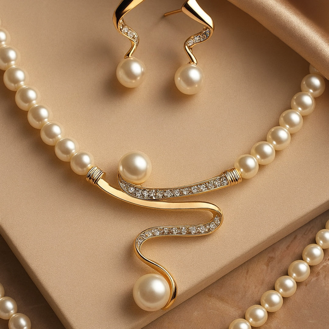 Conjunto de Collar de Perlas Naturales Elegantes