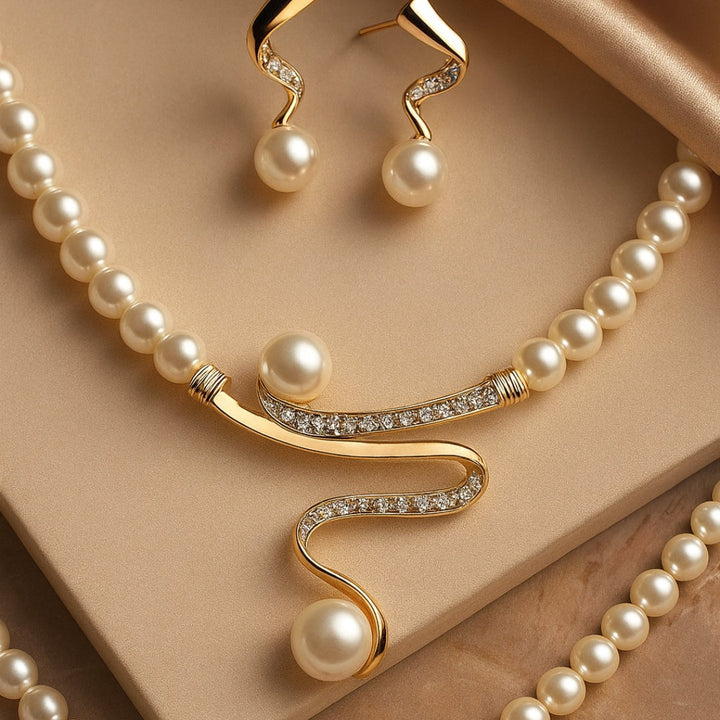 Conjunto de Collar de Perlas Naturales Elegantes