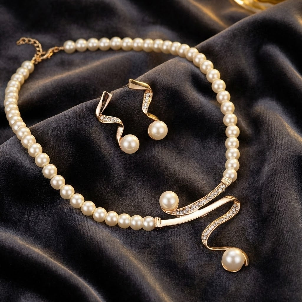 Conjunto de Collar de Perlas Naturales Elegantes