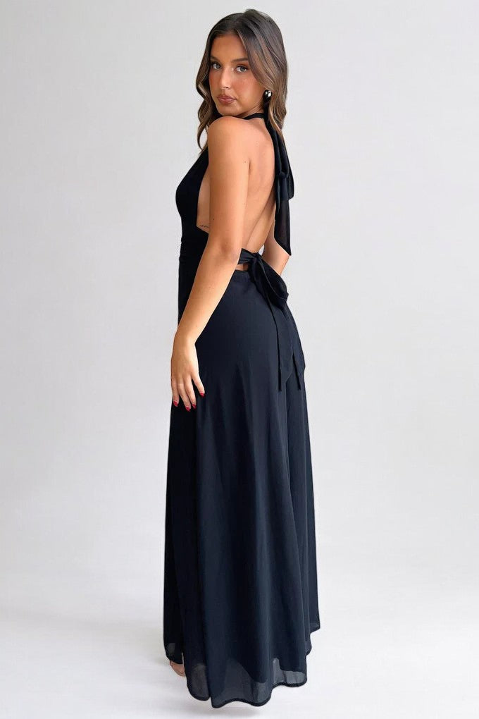 LILLI | Vestido Maxi Halter Elegante con Abertura Alta