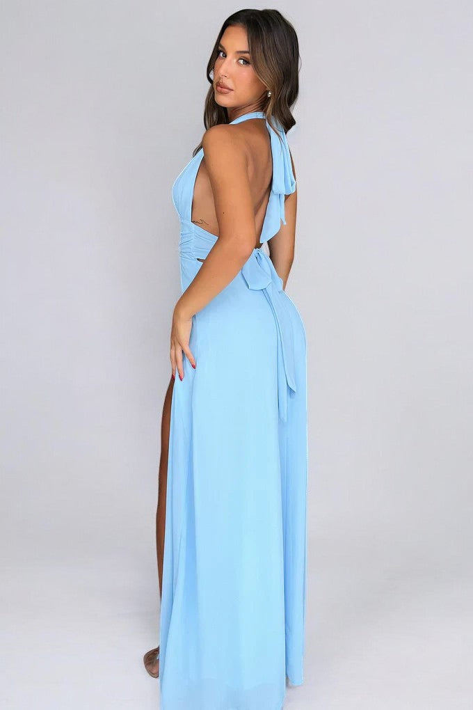 LILLI | Vestido Maxi Halter Elegante con Abertura Alta