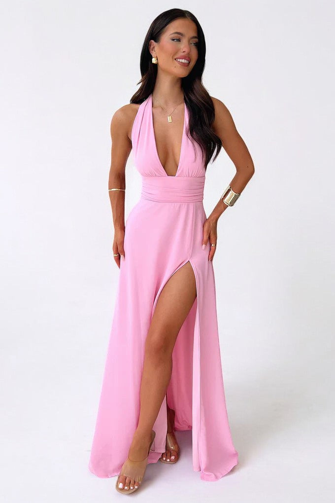 LILLI | Vestido Maxi Halter Elegante con Abertura Alta