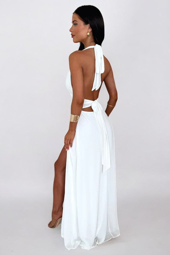 LILLI | Vestido Maxi Halter Elegante con Abertura Alta
