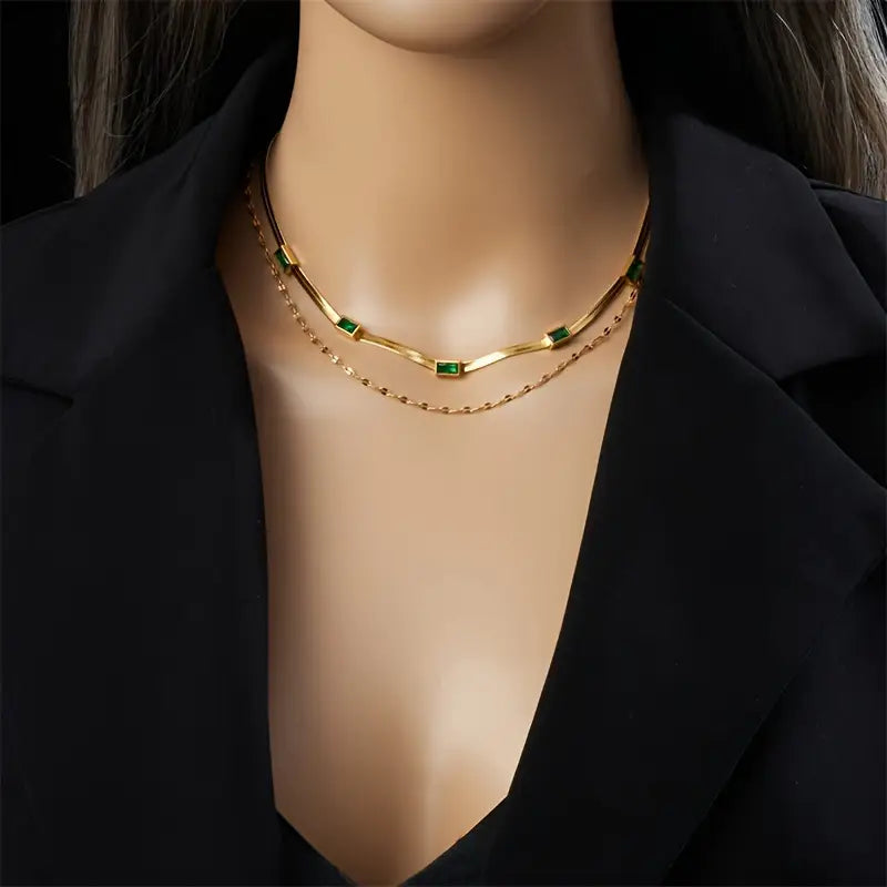 Collar Sorella Gem Doble Capa Retro Dorado
