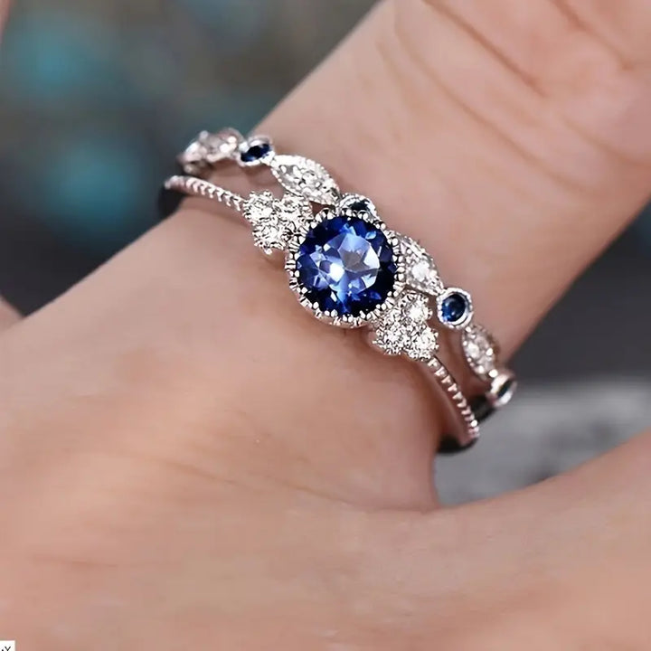 Anillo Halo con Zafiro en Plata