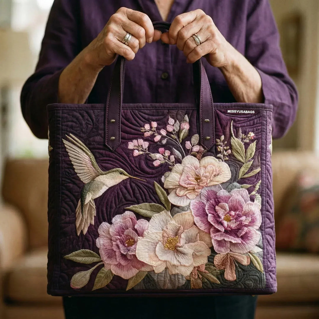 Bolso acolchado artesanal - Colibrí y Orquídeas