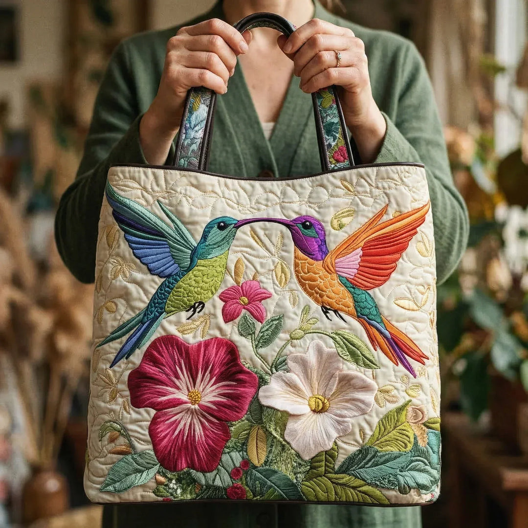 Bolso acolchado - Colibrí y Flores Blancas