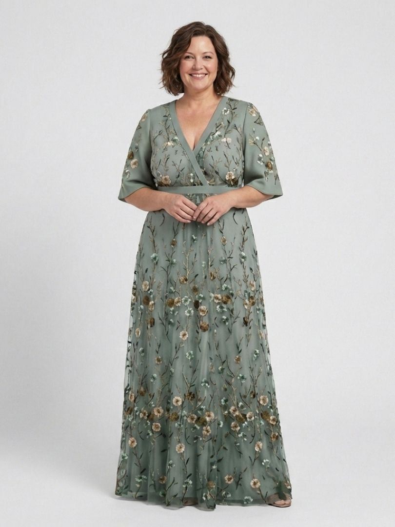 Evadne | Vestido maxi floral con escote en V y mangas cortas