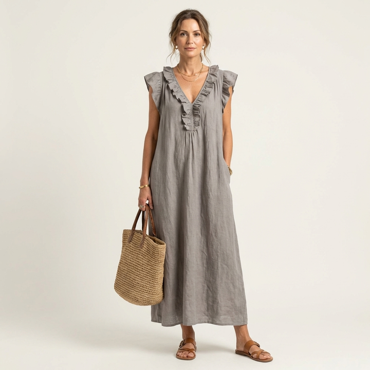 Josette | Vestido Maxi con Volantes Cuello V