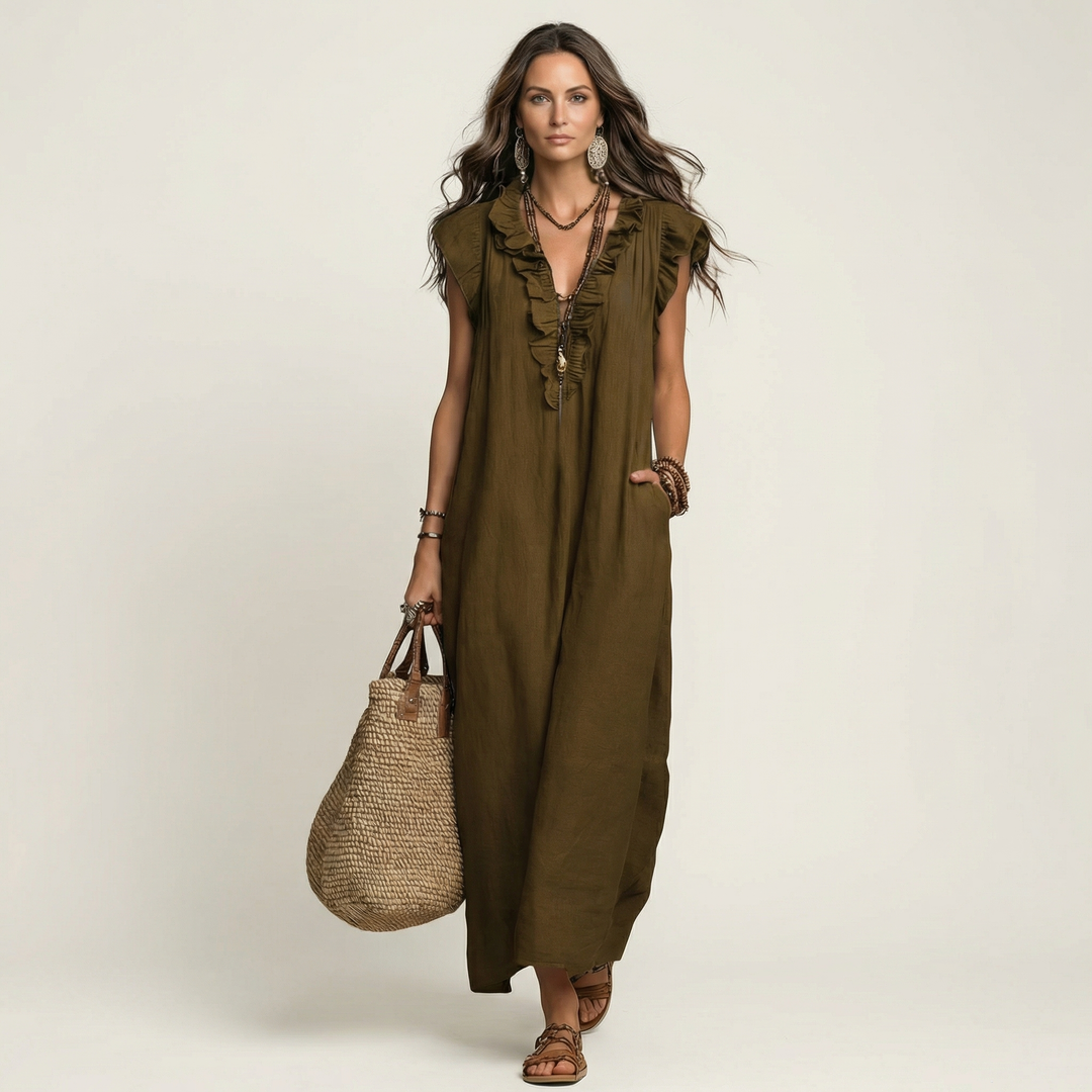Josette | Vestido Maxi con Volantes Cuello V