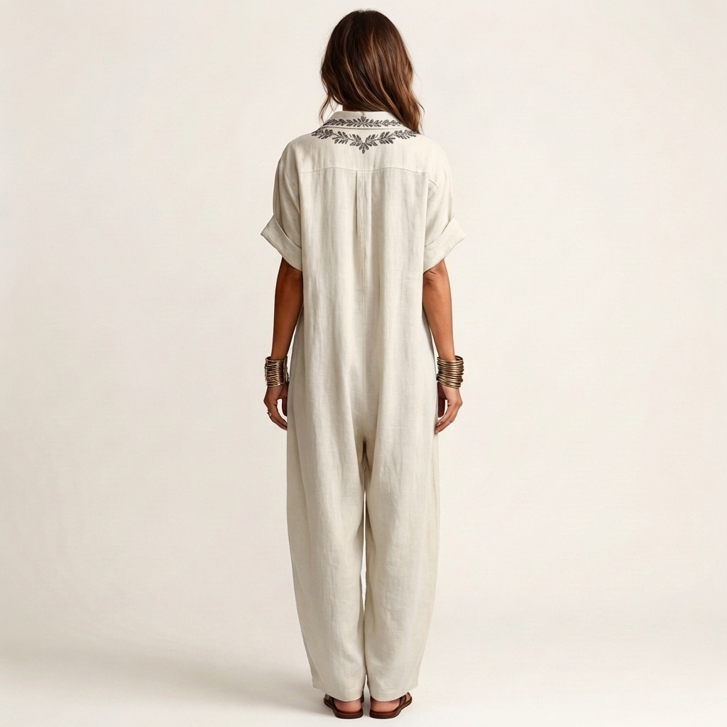 Amarina | Vestido Maxi con Cuello en V Bordado