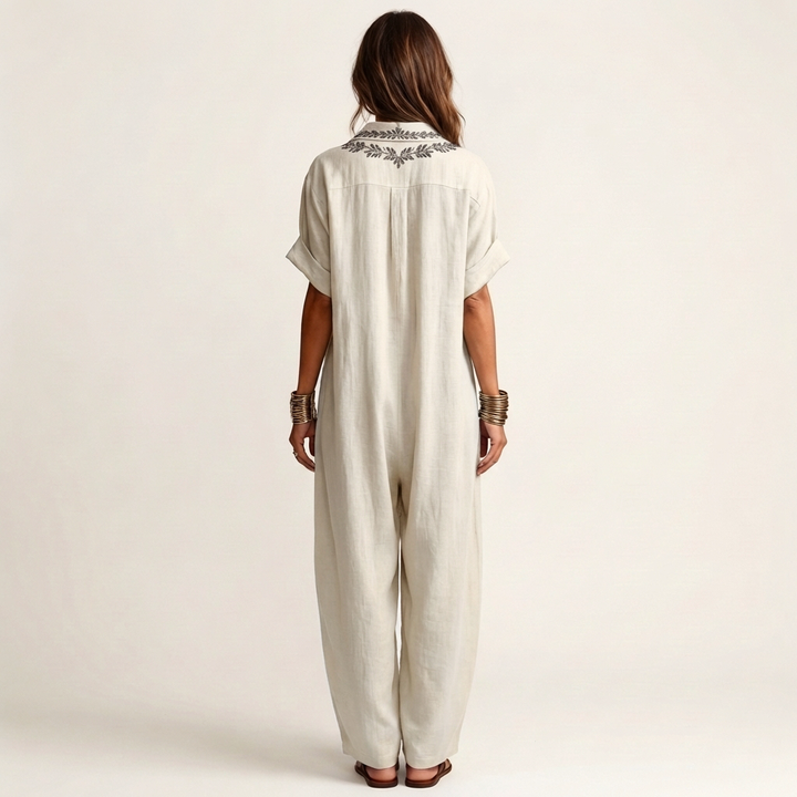Amarina | Vestido Maxi con Cuello en V Bordado