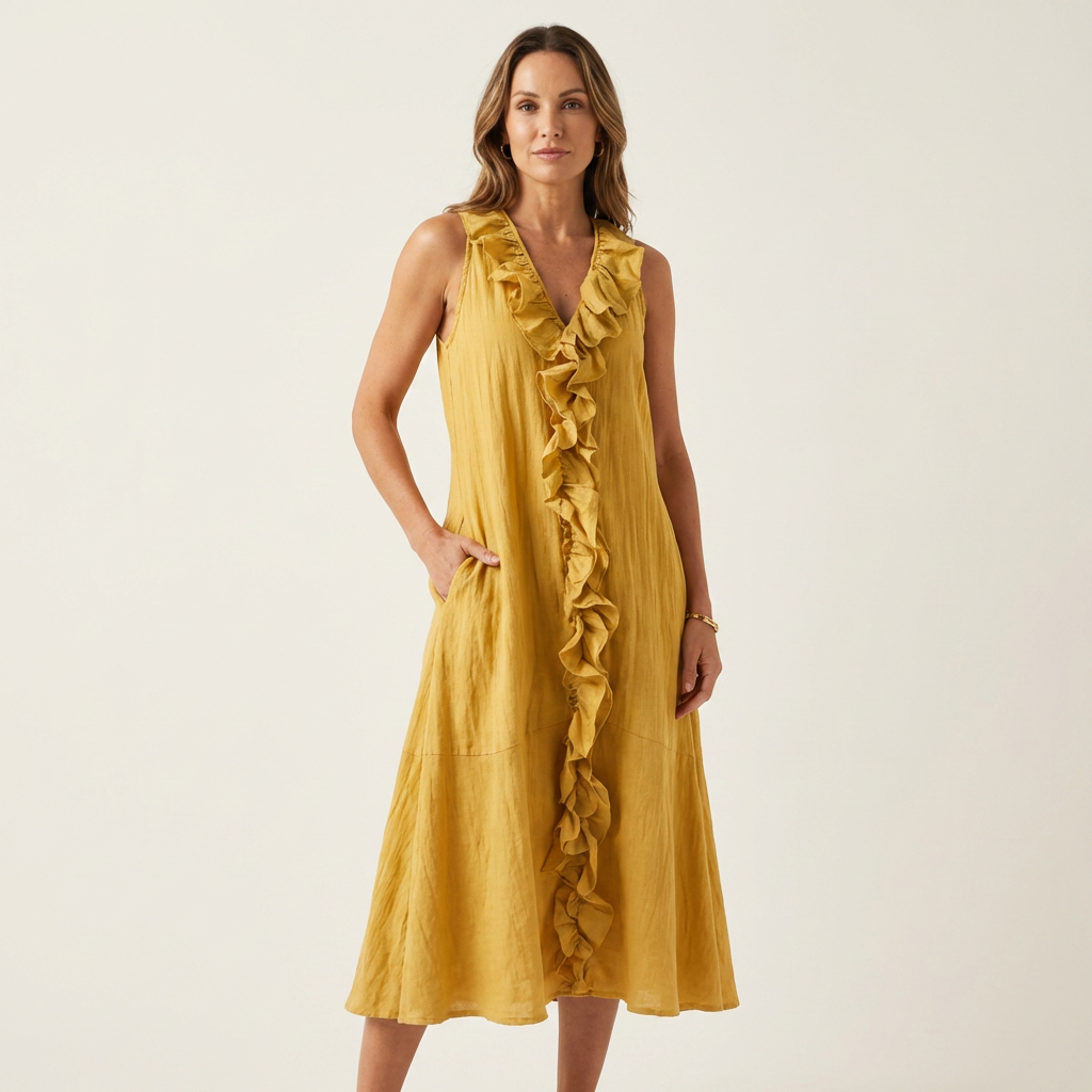 Vicky | Vestido Maxi Sin Mangas con Escote en V y Volante