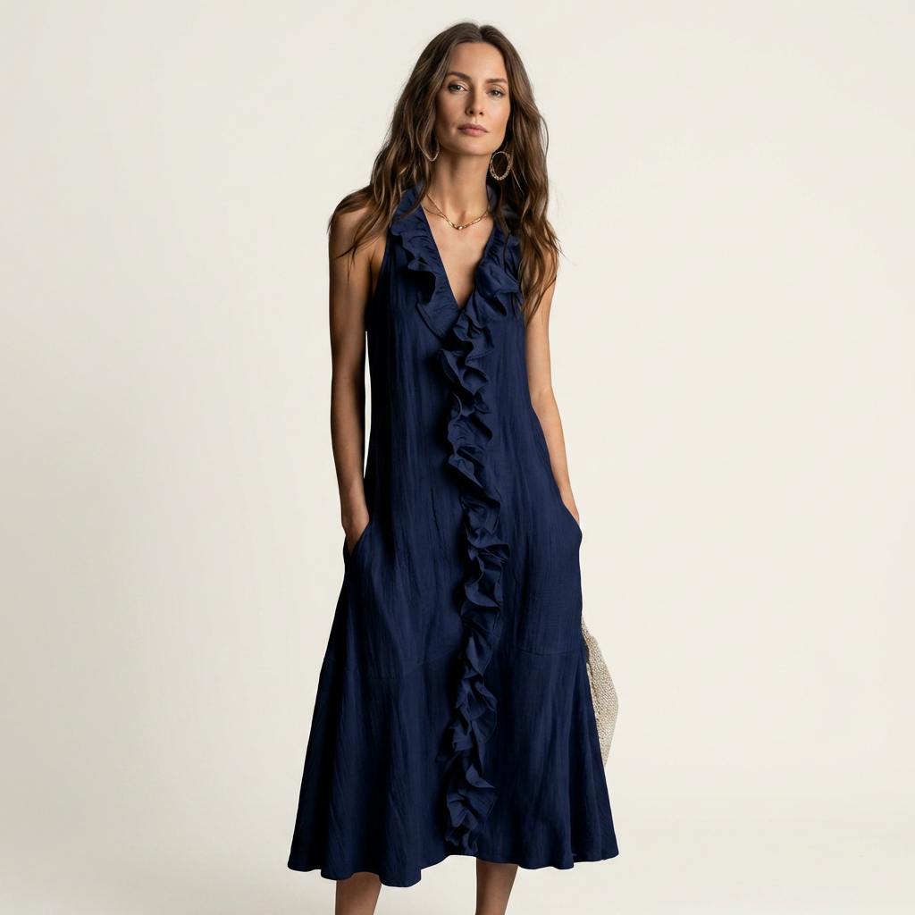 Vicky | Vestido Maxi Sin Mangas con Escote en V y Volante