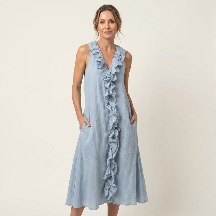 Vicky | Vestido Maxi Sin Mangas con Escote en V y Volante