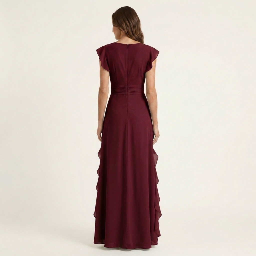 Nellyana | Vestido Maxi con Escote en V en Wrap con Mangas Flutter y Volantes Cascadantes
