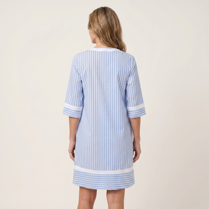 Sanina | Vestido Tipo Shift a Rayas con Acabado Contraste en V