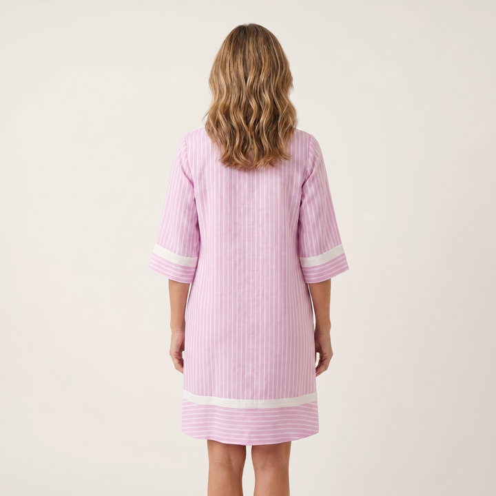Sanina | Vestido Tipo Shift a Rayas con Acabado Contraste en V