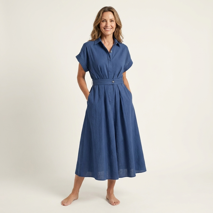 Melodía | Vestido Midi de Denim con Botones y Cinturón