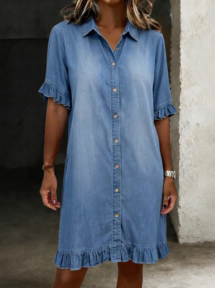 Maria | Vestido de Denim Cómodo con Pliegues Elevadores