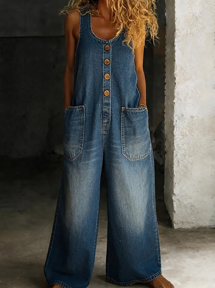 Valentina - Pantalón de tirantes de denim vintage en algodón lavado