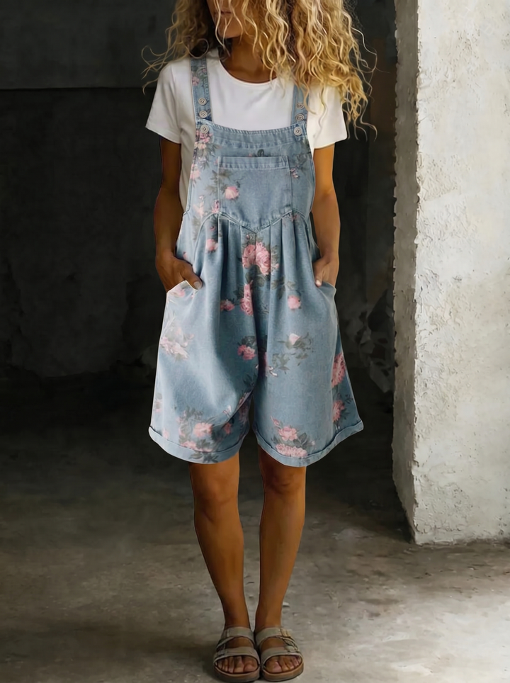 Adriana - Mono de denim floral con un suave toque de algodón y acabado vintage