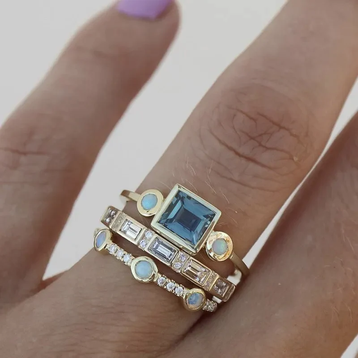 Ozean - Conjunto de anillos de cristal vintage azul
