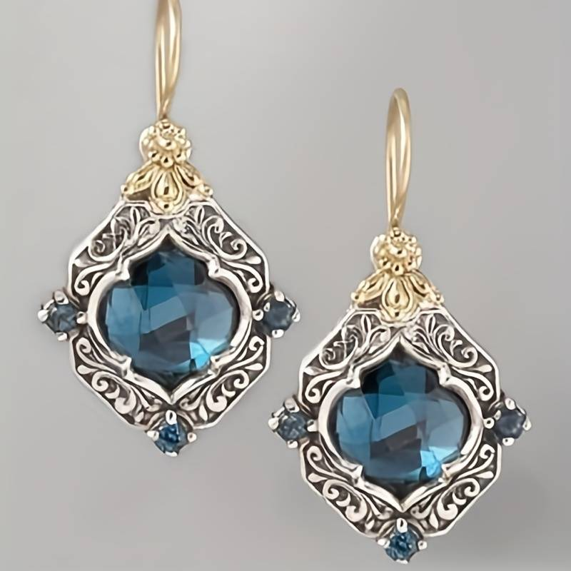 Pendientes Vintage de Cristal Azul Oro y Plata